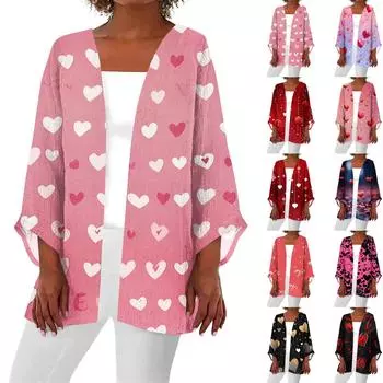 Женская повседневная и модная легкая куртка средней длины с принтом ко Дню святого Валентина, кардиган S розовый