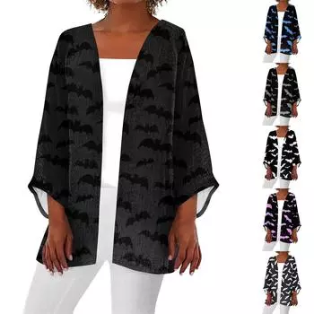 Женская повседневная и модная легкая куртка средней длины с принтом на Хэллоуин XXL чёрный