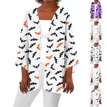 Женская повседневная и модная легкая куртка средней длины с принтом на Хэллоуин L хаки