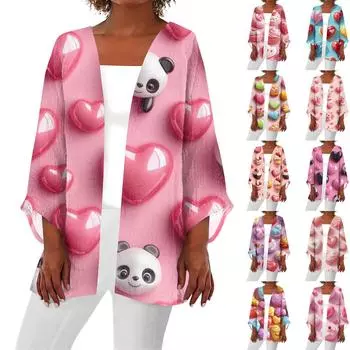 Женская повседневная и модная легкая куртка средней длины с принтом ко Дню святого Валентина, кардиган L