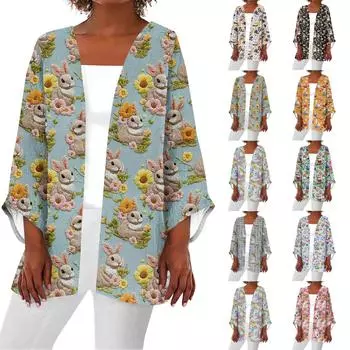 Женская повседневная и модная легкая куртка средней длины с принтом, кардиган, кардиган M чёрный