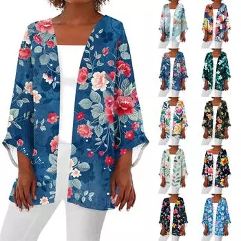 Женская повседневная и модная легкая куртка средней длины с принтом, кардиган, кардиган L