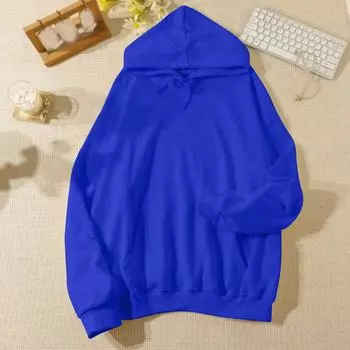 Женская повседневная и модная однотонная теплая рубашка с длинными рукавами и капюшоном, свободная и удобная толстовка XL синий