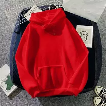 Женская повседневная и модная однотонная теплая рубашка с длинными рукавами и капюшоном, свободная и удобная толстовка M красный