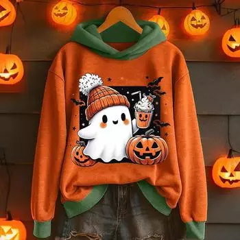 Женская повседневная и модная толстовка с капюшоном с длинными рукавами и принтом на Хэллоуин, теплая рубашка, свободная и удобная толстовка XXXL
