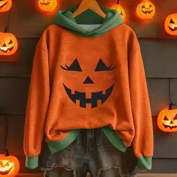 Женская повседневная и модная толстовка с капюшоном с длинными рукавами и принтом на Хэллоуин, теплая рубашка, свободная и удобная толстовка L армия зеленый