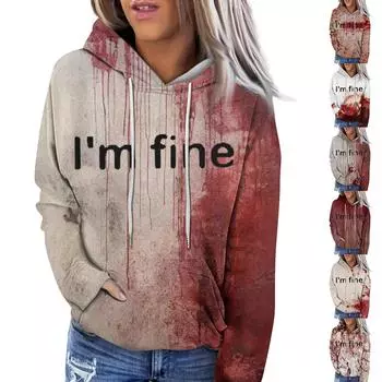 Женская повседневная и модная толстовка с капюшоном и длинными рукавами с принтом для Хэллоуина S