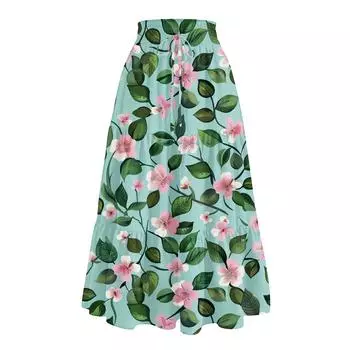 Женская повседневная и модная юбка с цветочным принтом и эластичным поясом, свободная юбка с талией L армия зеленый