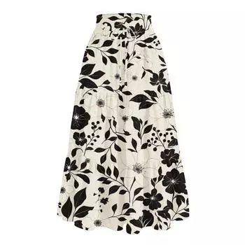 Женская повседневная и модная юбка с цветочным принтом и эластичным поясом, свободная юбка с талией L бежевый