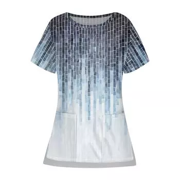 Женская повседневная карманная форма с круглым вырезом и защитной рабочей униформой с открытым подолом L синий