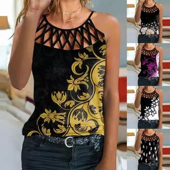 Женская повседневная кружевная футболка с круглым вырезом и тонким пуловером без рукавов с принтом M белый