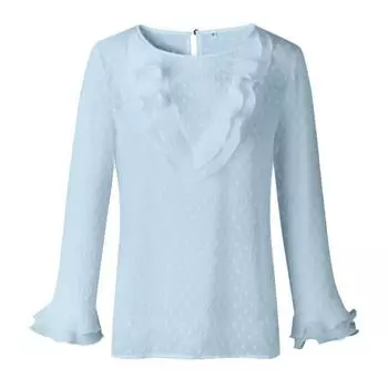 Женская повседневная кружевная футболка в горошек с длинными рукавами, блузка