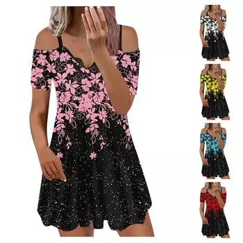 Женская повседневная кружевная юбка-слинг с v-образным вырезом и принтом, солнечная юбка L синий