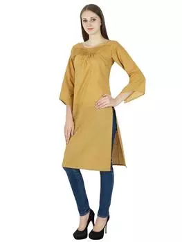 Женская Повседневная Курта Индийская Этническая Хлопковая Курти Дизайнерская Туника Твердое Верхнее Платье 22 бежевый