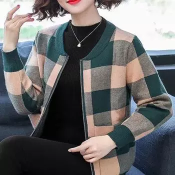 Женская повседневная куртка большого размера на молнии свободного кроя, свободный короткий кардиган в клетку 5XL