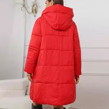 Женская повседневная куртка, легкое пальто с капюшоном, средней длины, удобное теплое пальто из хлопка с карманом S