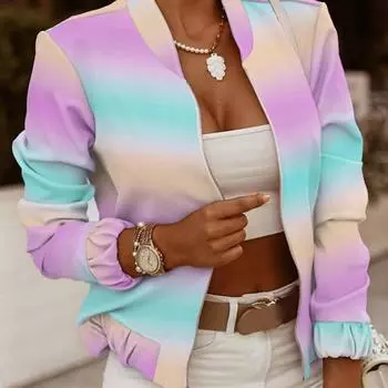 Женская повседневная куртка с длинным рукавом на весну и осень, короткая облегающая куртка с воротником-стойкой 5XL