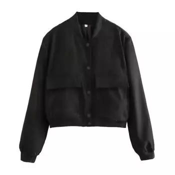 Женская повседневная куртка с длинными рукавами и воротником-стойкой, сплошной цвет, застежка на пуговицах, большой карман, короткие женские женские бомберы, укороченное пальто, верхняя одежда M шампанского