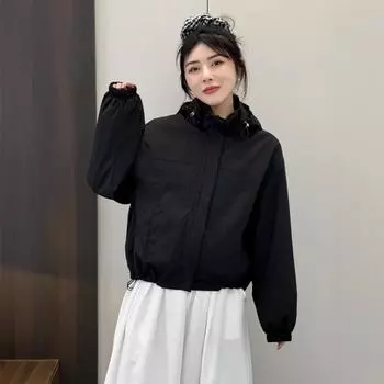 Женская повседневная куртка с капюшоном на молнии, весна 2025 Large чёрный