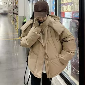 Женская повседневная куртка с капюшоном, осенне-зимняя короткая пуховая хлопковая куртка, женская утепленная парка, пальто с воротником-стойкой на молнии S белый