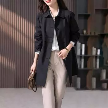 Женская повседневная куртка-ветровка средней длины на весну и осень XXXL чёрный