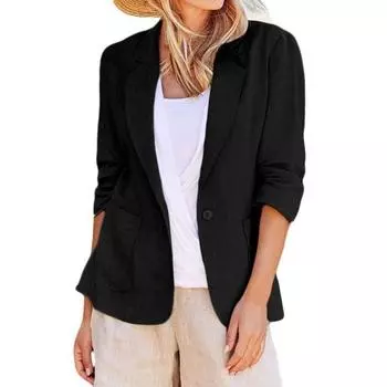 Женская повседневная легкая куртка с длинным рукавом и лацканами, офисный тонкий пиджак, легкая куртка 5XL