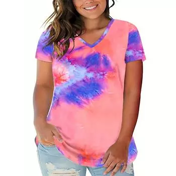 Женская повседневная летняя футболка большого размера с короткими рукавами и V-образным вырезом XS
