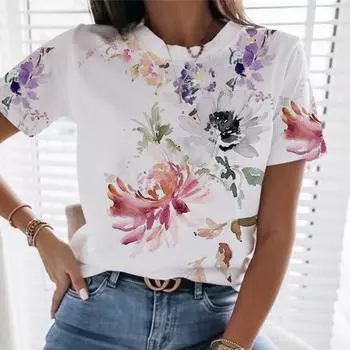 Женская повседневная летняя футболка, свободный топ с коротким рукавом 2XS