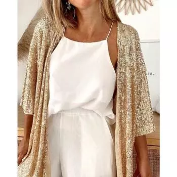 Женская повседневная летняя свободная куртка с блестками S красный