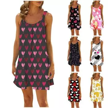 Женская повседневная летняя свободная юбка без рукавов с принтом, платье-комбинация L чёрный