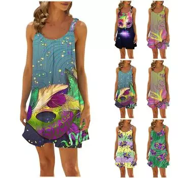 Женская повседневная летняя свободная юбка без рукавов с принтом, платье-комбинация L чёрный