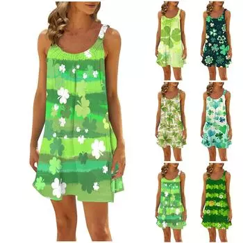 Женская повседневная летняя свободная юбка без рукавов с принтом, платье-комбинация L