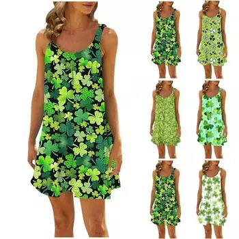 Женская повседневная летняя свободная юбка без рукавов с принтом, платье-комбинация L