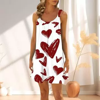 Женская повседневная летняя свободная юбка без рукавов с принтом, платье-комбинация XXXL винный