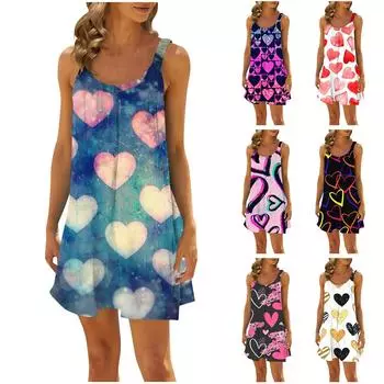 Женская повседневная летняя свободная юбка без рукавов с принтом, платье-комбинация L чёрный