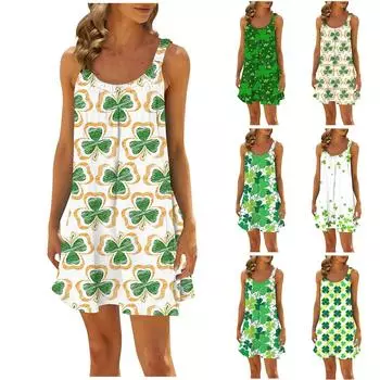 Женская повседневная летняя свободная юбка без рукавов с принтом, платье-комбинация L