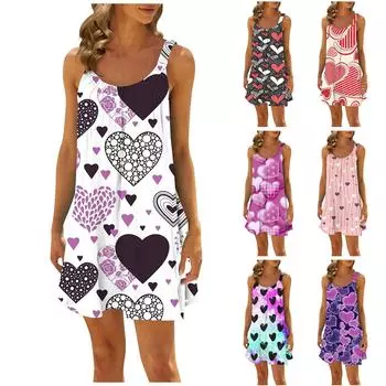 Женская повседневная летняя свободная юбка без рукавов с принтом, платье-комбинация S