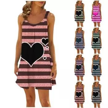 Женская повседневная летняя свободная юбка без рукавов с принтом, платье-комбинация L зелёный