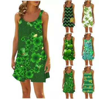 Женская повседневная летняя свободная юбка без рукавов с принтом, платье-комбинация L