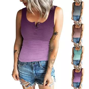 Женская повседневная майка без рукавов с принтом и пуговицами, майка, сексуальная футболка XL зелёный