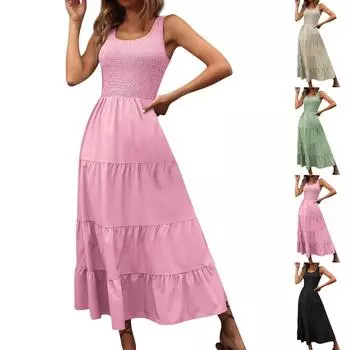 Женская повседневная минималистичная юбка на подтяжках с плиссированным лоскутным платьем трапециевидной формы с большим подолом L бежевый