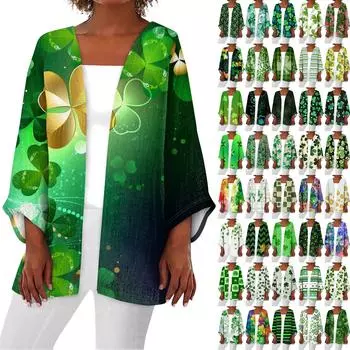 Женская повседневная мода Caot Printed Lightweight Medium Long Jacket Cardigan L армия зеленый