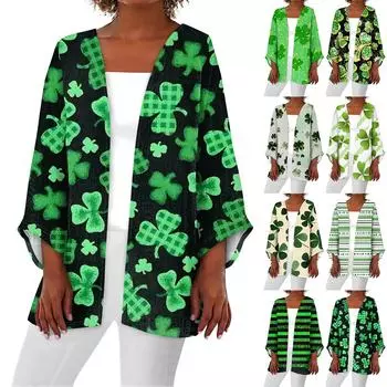Женская повседневная мода Caot Printed Lightweight Medium Long Jacket Cardigan L бежевый