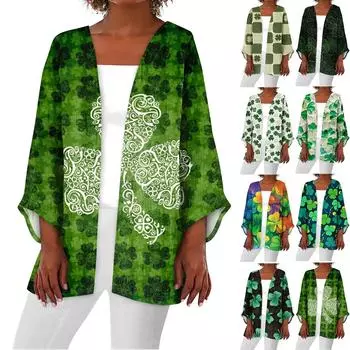 Женская повседневная мода Caot Printed Lightweight Medium Long Jacket Cardigan L армия зеленый
