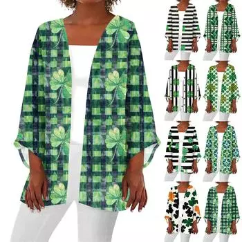 Женская повседневная мода Caot Printed Lightweight Medium Long Jacket Cardigan XXL