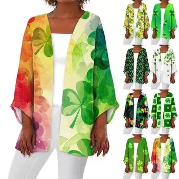 Женская повседневная мода Caot Printed Lightweight Medium Long Jacket Cardigan L армия зеленый