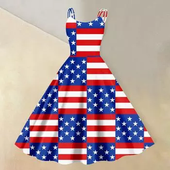 Женская повседневная мода День независимости принт сексуальная юбка с открытыми плечами панк ретро L синий