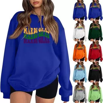 Женская повседневная мода карнавальный принт длинный рукав O-образный вырез толстовки пуловер топ L чёрный