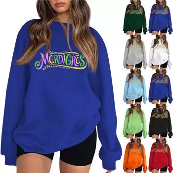 Женская повседневная мода карнавальный принт длинный рукав O-образный вырез толстовки пуловер топ XXL оранжевый