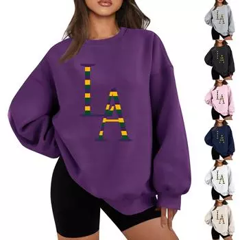Женская повседневная мода карнавальный принт длинный рукав O-образный вырез толстовки пуловер топ XL тёмно-синий